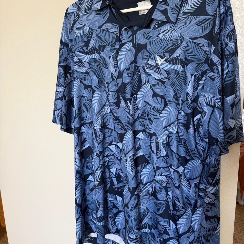 Blue Leaf Pattern Polo Shirt